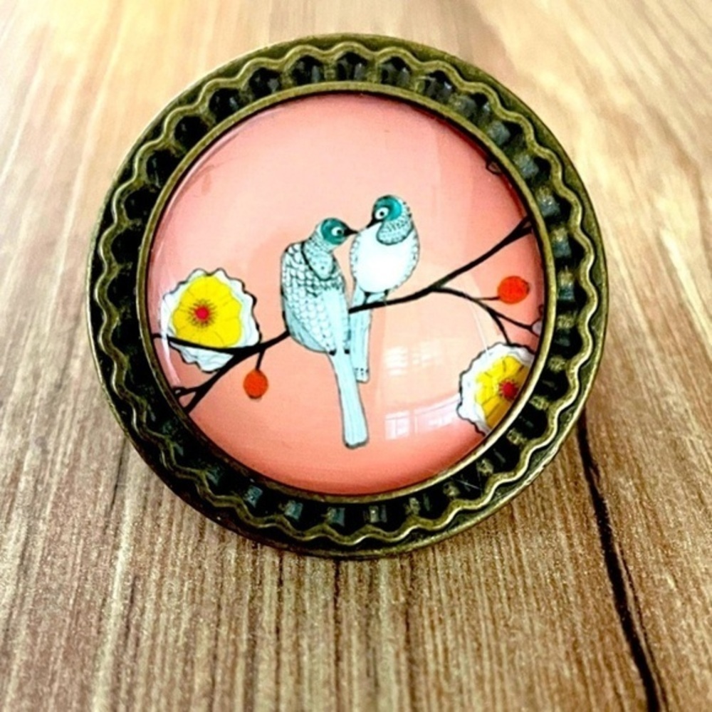 Retro Bird Print Antique Style Adjustable Ring, Handmade, NWT, Unworn